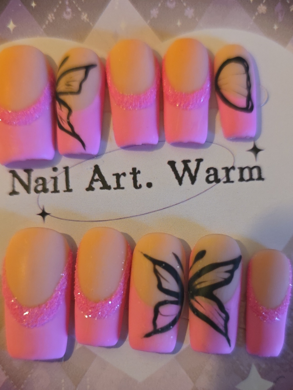 Pink Butterfly Press-On Nails Set by Size Small